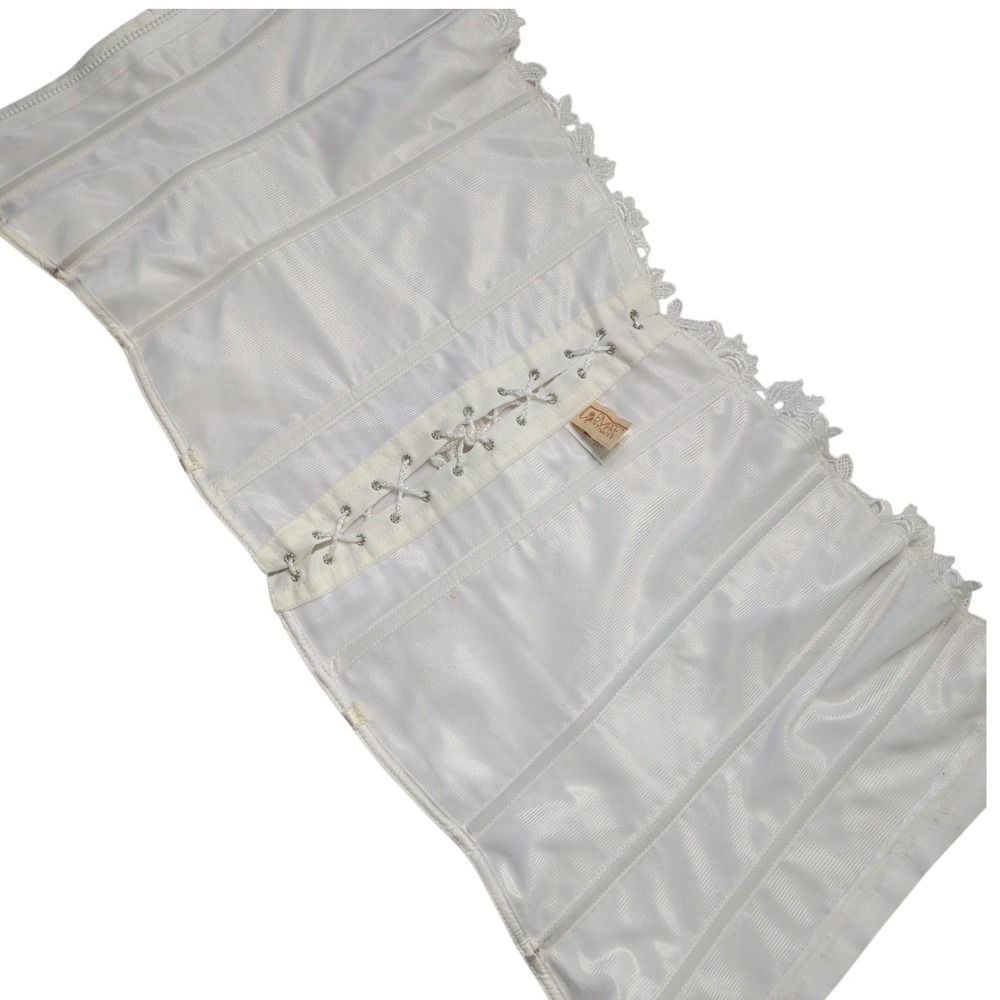 White Satin Floral Lace Up Corset Bustier Bridal Wedding Night‎ Size 36 Feminine - Picture 4 of 9